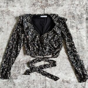 Gab Kate Black Floral Ruched Blouse XS
